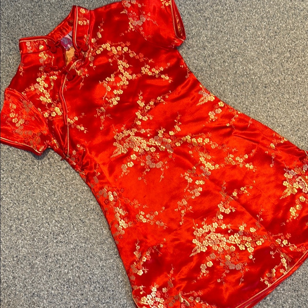 Elegant Red Floral Girl’s Dress
